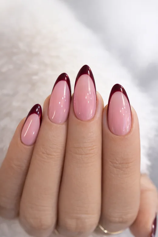 Wine French tip almond nails