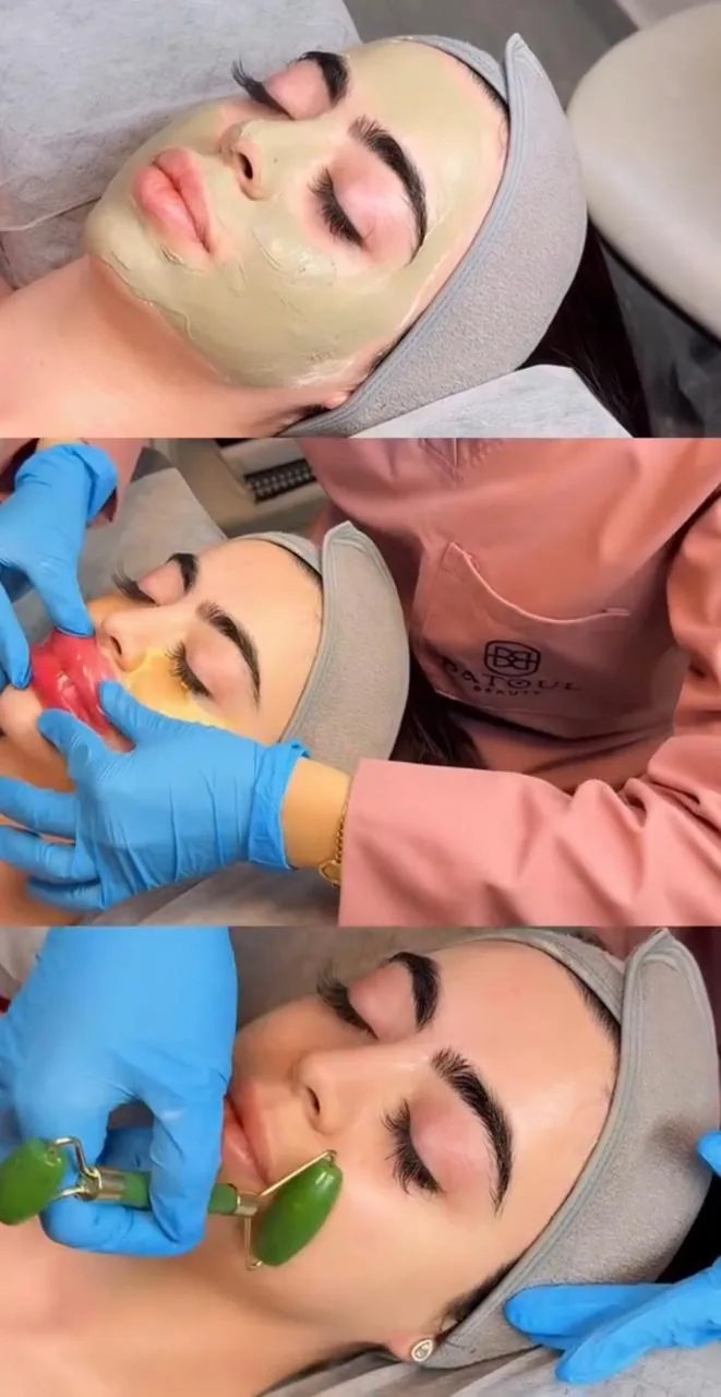 Signature facial at Batoul Beauty — clay mask, brightening peel and jade roller massage